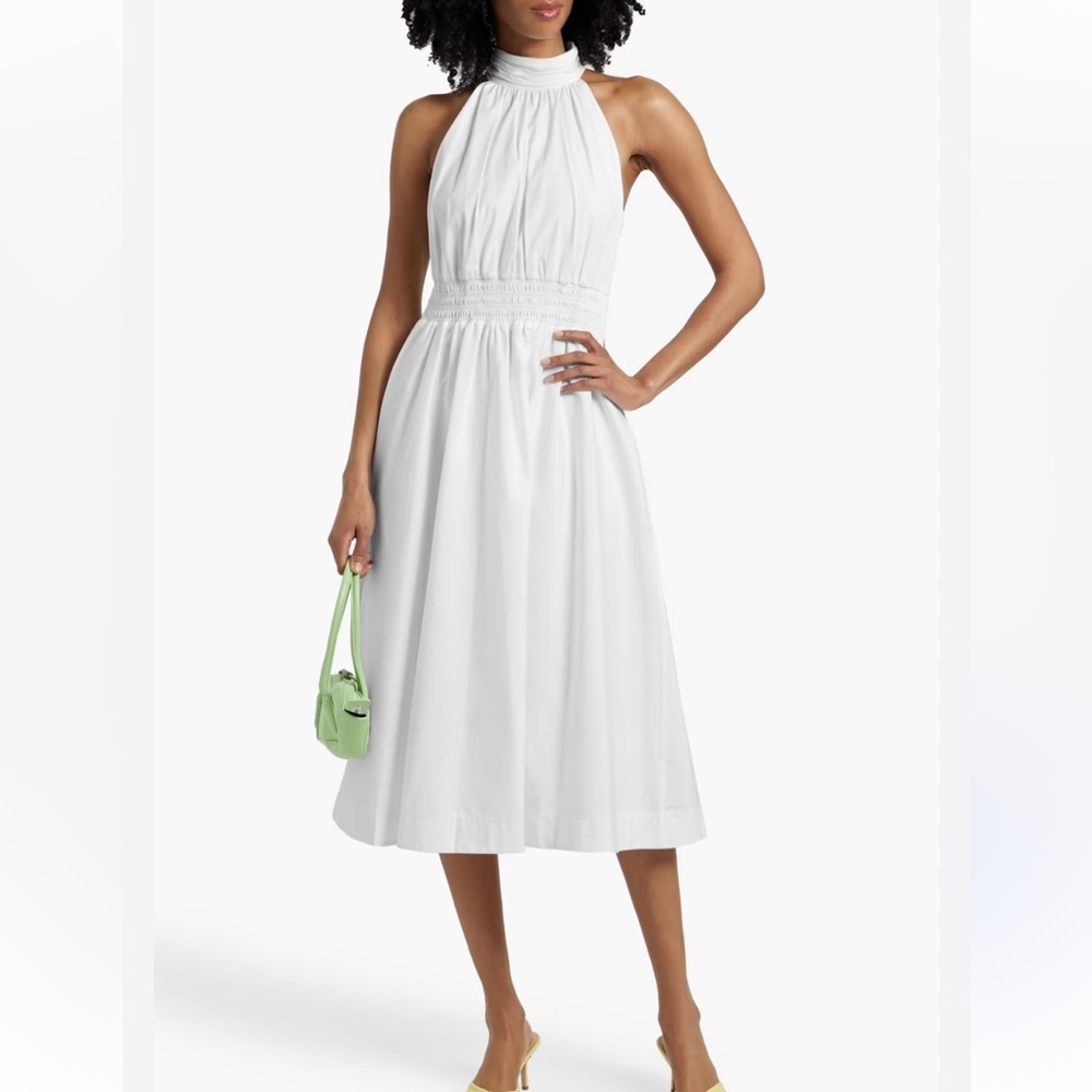 Kinny shirred cotton-blend poplin midi dress size 10